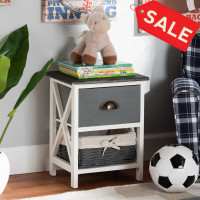 Baxton Studio 1818-White/Grey Baxton Studio Garridan Modern and Contemporary Two-Tone Grey and White Finished Wood 1-Drawer Storage Unit with Basket 